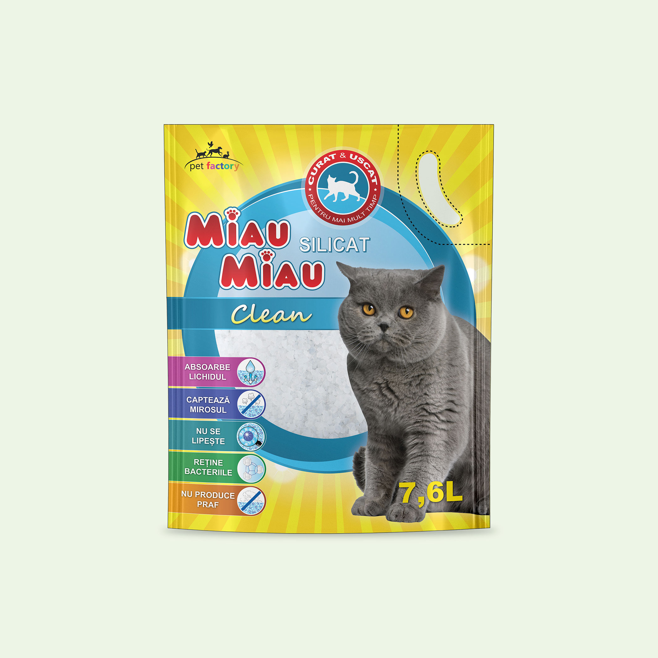 Asternut Igienic Pisici MIAU MIAU Silicat Clean 7,6L