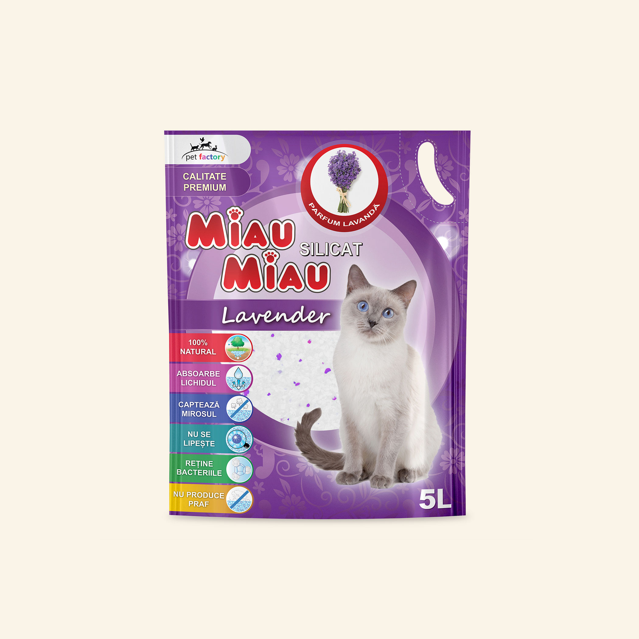 Așternut Igienic Pisici MIAU MIAU Silicat Lavandă 5L