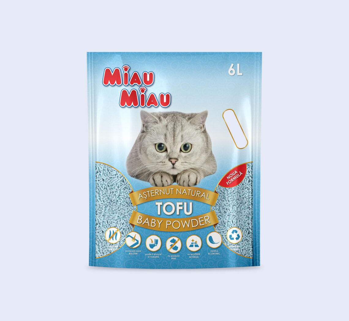 Așternut Igienic Pisici MIAU MIAU Tofu Baby Powder 6L
