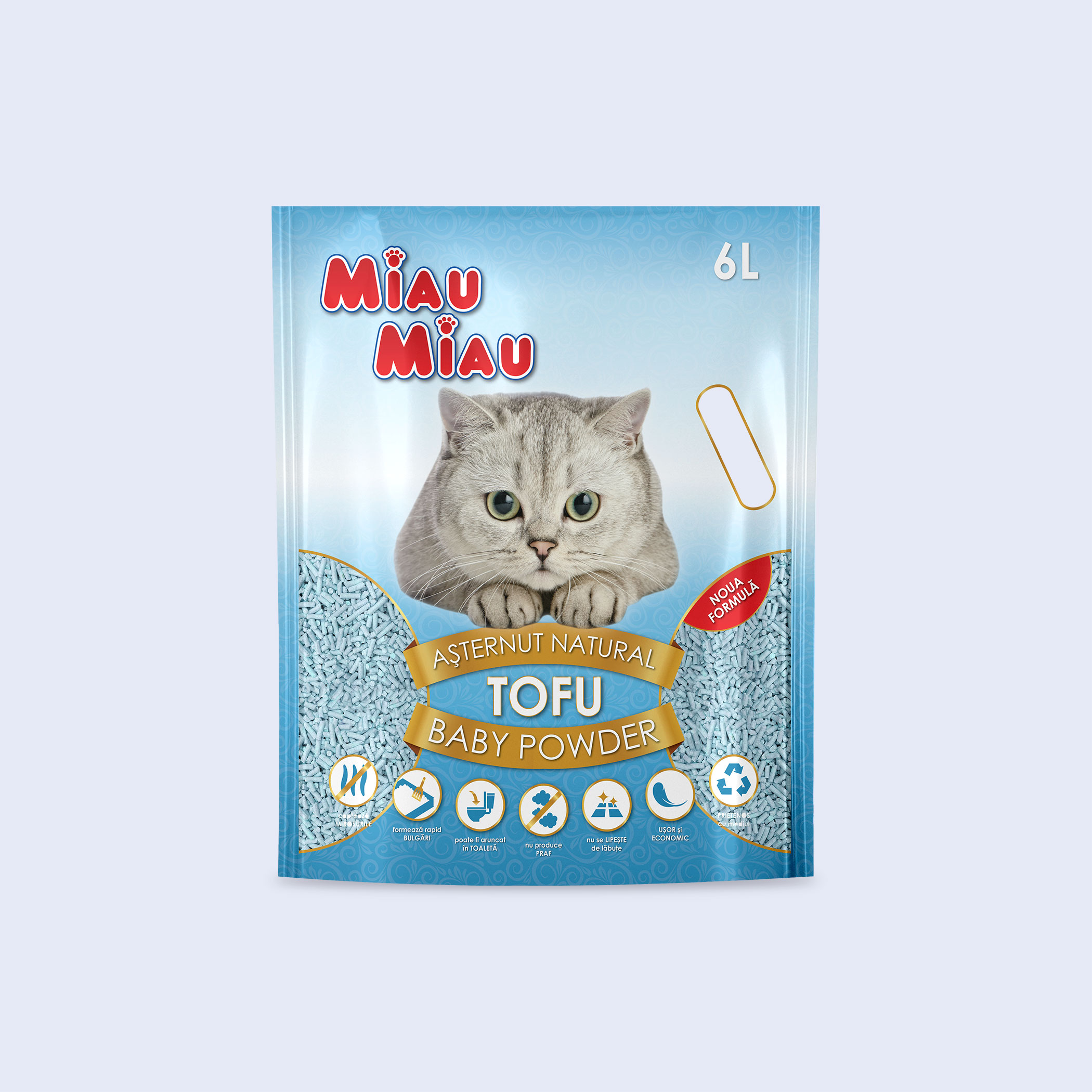 Așternut Igienic Pisici MIAU MIAU Tofu Baby Powder 6L