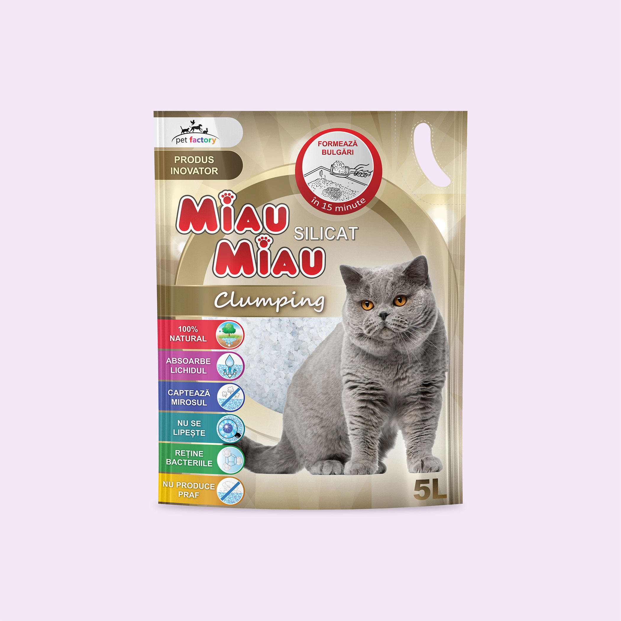 Așternut Igienic Pisici MIAU MIAU Silicat Clumping 5L