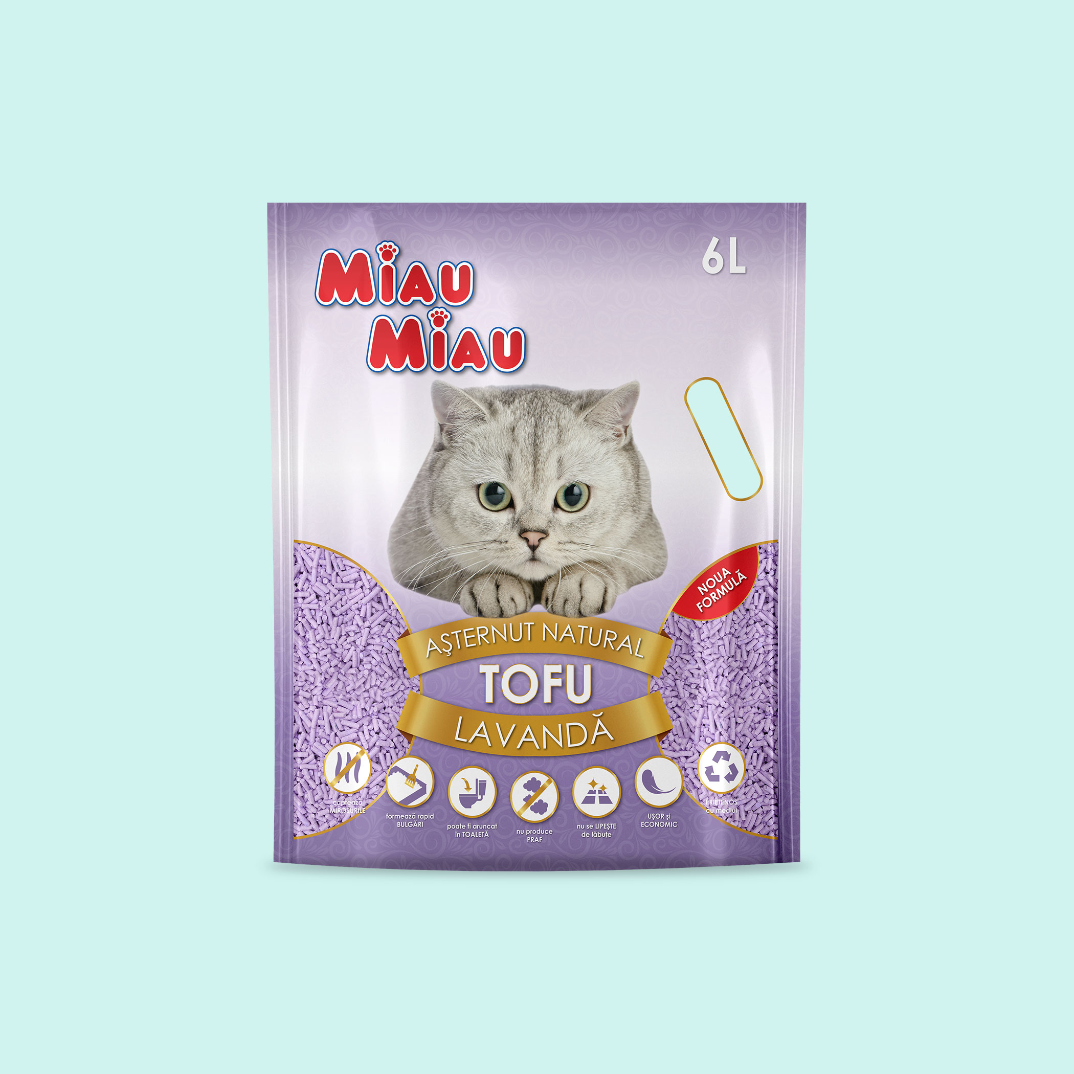 Așternut Igienic Pisici MIAU MIAU Tofu Lavandă 6L