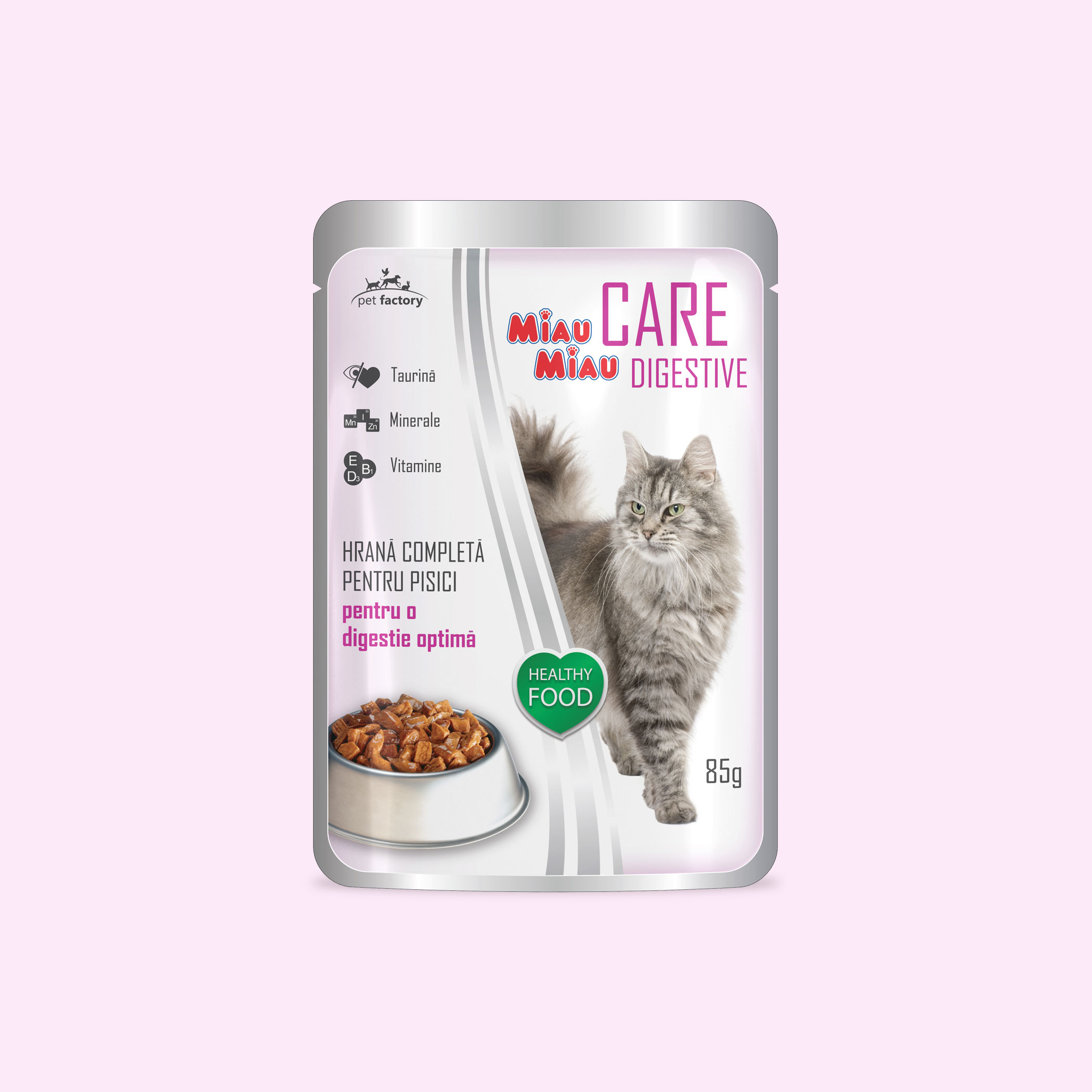 Pliculeț Pisici MIAU MIAU Care Digestive Miel 85g