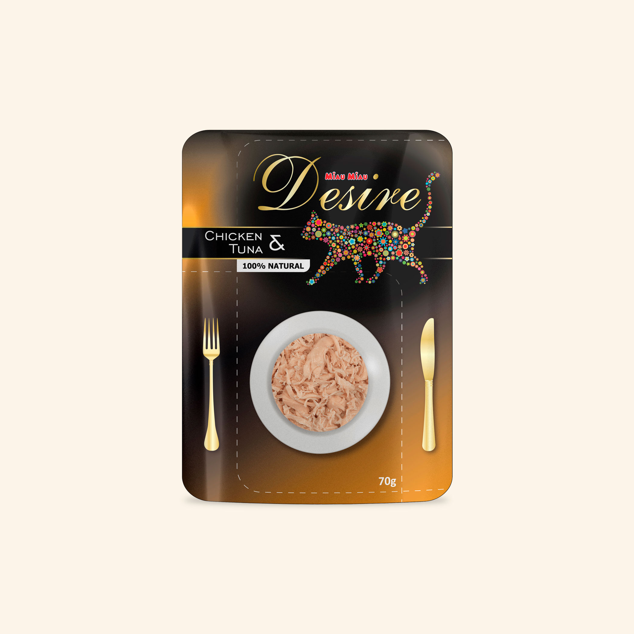 Pliculeț Pisici DESIRE Pui File și Ton 70g Pliculeț Pisici DESIRE Pui File și Ton 70g