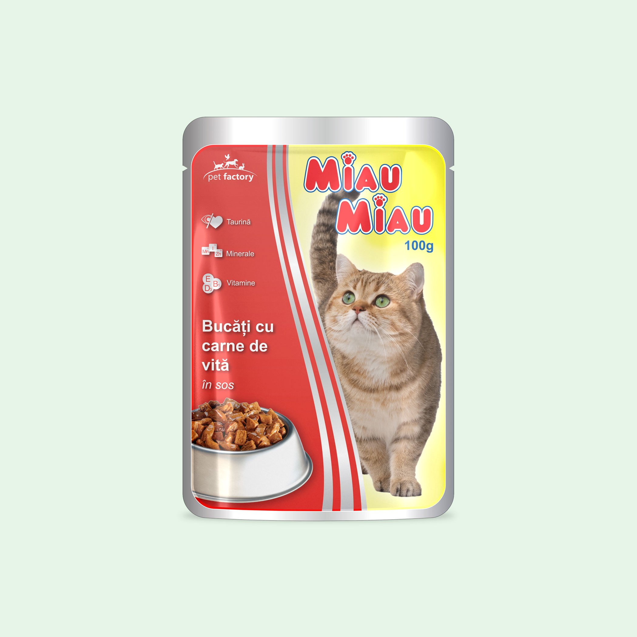 Pliculeț Pisici MIAU MIAU Pui și Ficat 100g