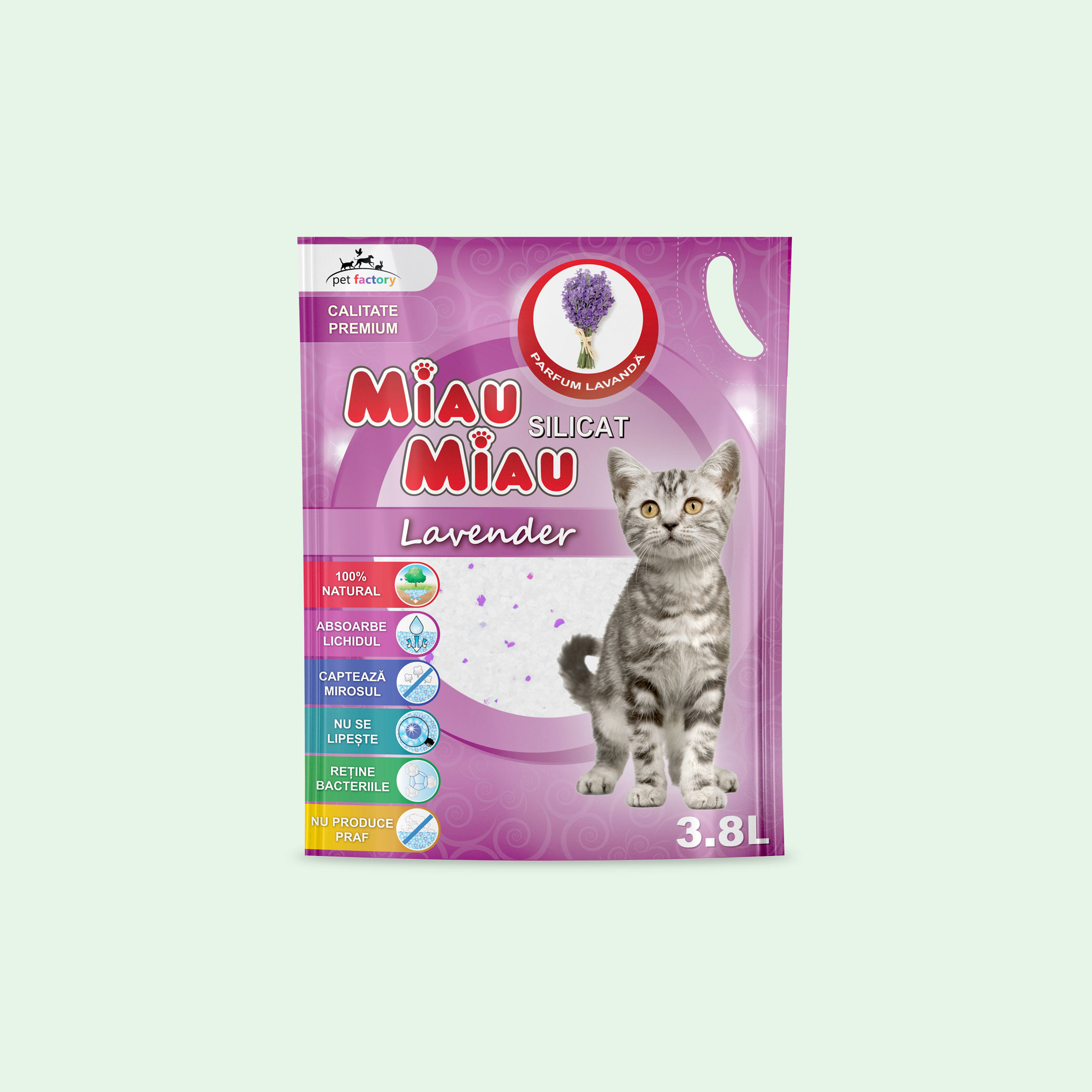 Așternut Igienic Pisici MIAU MIAU Silicat Lavandă 3,8L