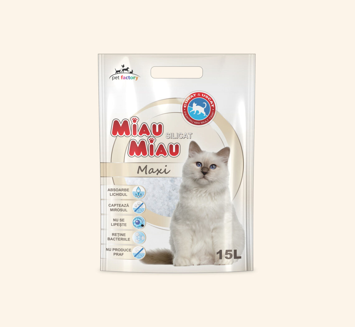 Așternut Igienic Pisici MIAU MIAU Silicat Maxi 15L