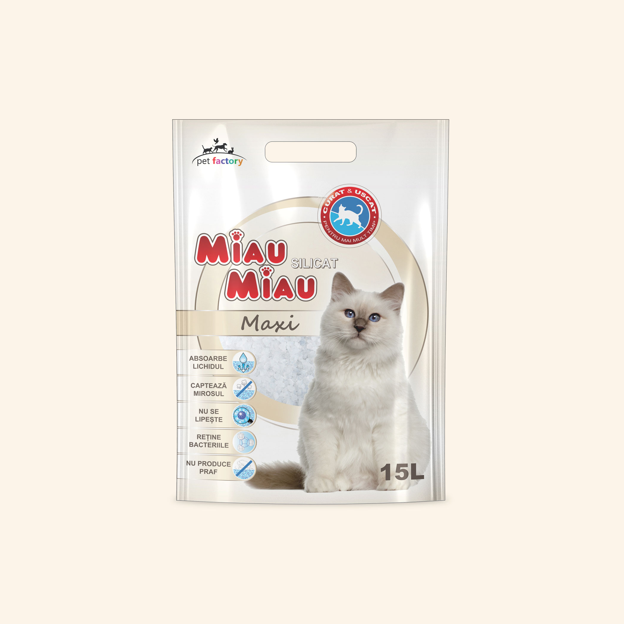 Așternut Igienic Pisici MIAU MIAU Silicat Maxi 15L