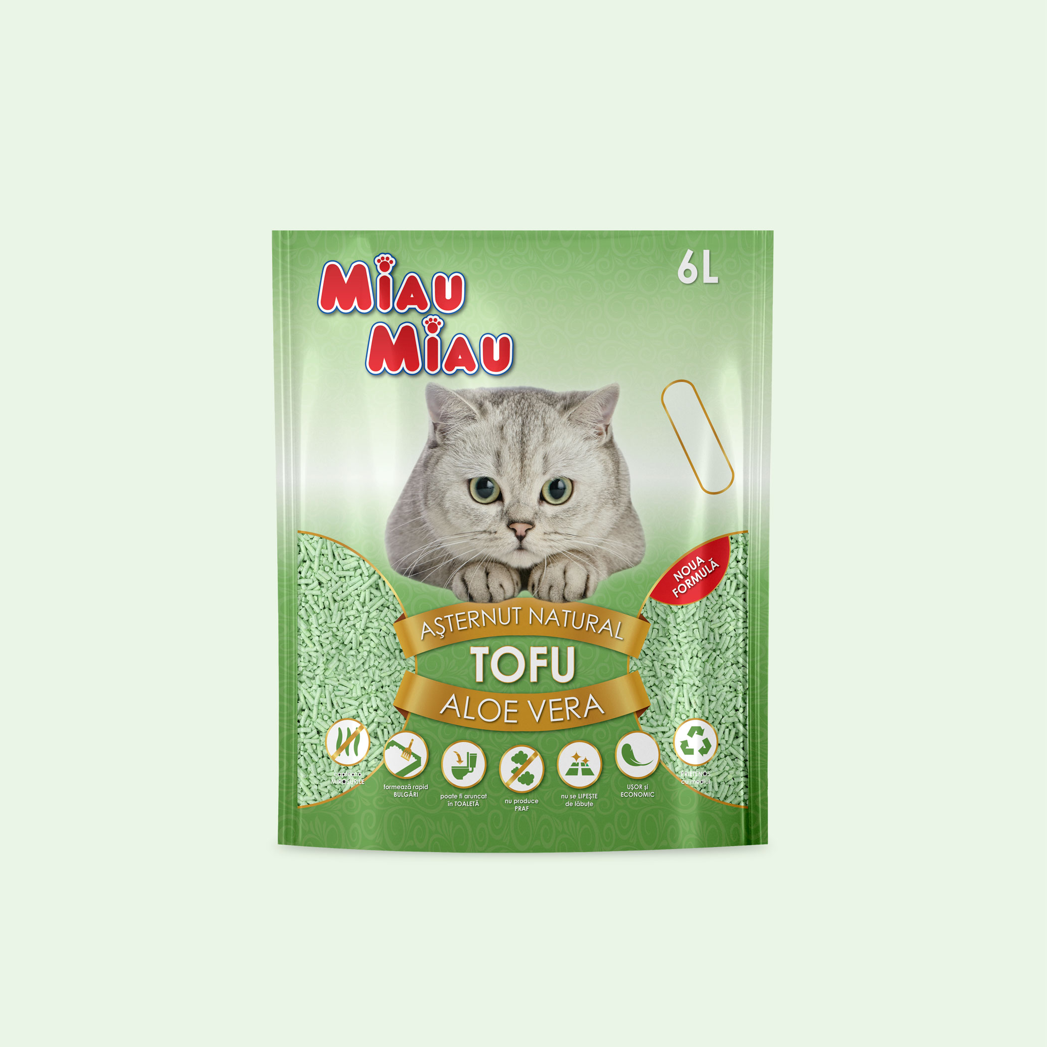 Așternut Igienic Pisici MIAU MIAU Tofu Aloe Vera 6L